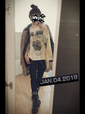 「RNA（アールエヌエー）のアイテム（その他アウター）」を使った、もかちーのさん（レディース・156cm）の冬コーディネート