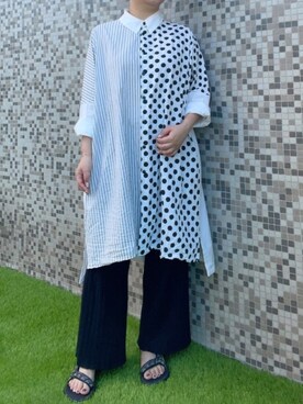 「girlsfrommars_twのアイテム（トップス、ホワイト系）」を使った、雪倫さん（レディース・156cm）の春コーディネート