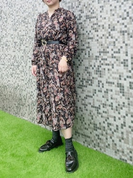 「girlsfrommars_twのアイテム（ベルト、ブラック系）」を使った、雪倫さん（レディース・156cm）の春コーディネート