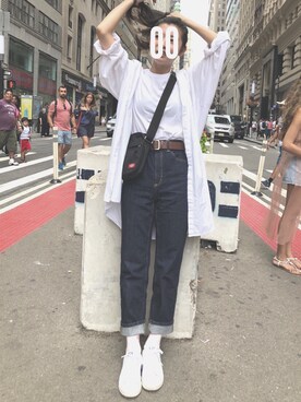 「UNIQLO（ユニクロ）のアイテム（デニムパンツ、ブルー系）」を使った、Pei Lin Tsaiさん（レディース）の秋コーディネート