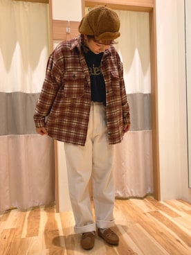 「チェック柄に恋してる」｜「アイテム（モカシン/デッキシューズ）」を使った、ふ　る　　　さん（レディース・162cm）の秋コーディネート