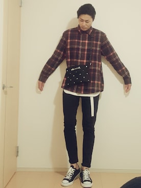 「BASECONTROL（ベースコントロール）のアイテム（パンツ）」を使った、jinoさん（メンズ・184cm）の秋コーディネート
