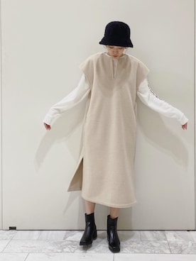 「Ungrid（アングリッド）のスクエアトゥサイドゴアブーツ（ブーツ）」を使った、吉本杏奈さん（レディース・164cm）の秋コーディネート