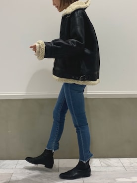 「Ungrid（アングリッド）のアイテム（ムートンコート）」を使った、吉本杏奈さん（レディース・164cm）の秋コーディネート