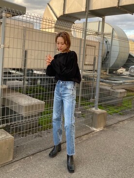 「Ungrid（アングリッド）のスクエアトゥサイドゴアブーツ（ブーツ）」を使った、吉本杏奈さん（レディース・164cm）の秋コーディネート