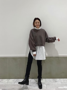「Ungrid（アングリッド）のスクエアトゥサイドゴアブーツ（ブーツ）」を使った、吉本杏奈さん（レディース・164cm）の秋コーディネート
