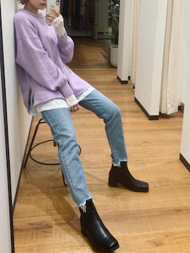 「Ungrid（アングリッド）のスクエアトゥサイドゴアブーツ（ブーツ）」を使った、吉本杏奈さん（レディース・164cm）の冬コーディネート