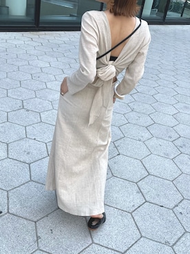 「Ungrid（アングリッド）のバックリボンフレアワンピース（ワンピース）」を使った、吉本杏奈さん（レディース・164cm）の冬コーディネート