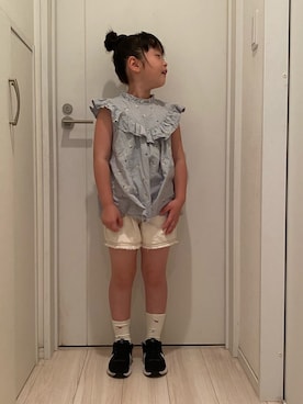 「apres les cours（アプレレクール）のアイテム（トップス、グリーン系）」を使った、megruさん（キッズ・120cm）の夏コーディネート