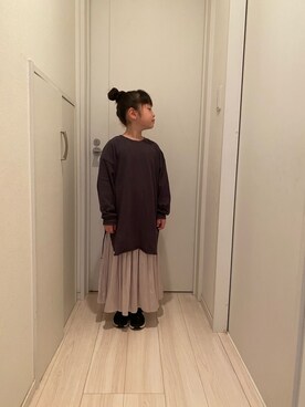 「CIAOPANIC TYPY（チャオパニックティピー）の《ZOZOTOWN限定》テールヘムビッグシルエットTee（Tシャツ/カットソー、グレー系）」を使った、megruさん（キッズ・120cm）の夏コーディネート
