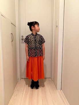 「allolun.（オールオルン）のシースルーシャツ（シャツ/ブラウス、ブラック系）」を使った、megruさん（キッズ・120cm）の夏コーディネート