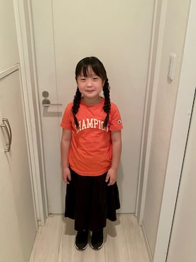 「アイテム（スカート、ブラック系）」を使った、megruさん（キッズ・120cm）の夏コーディネート