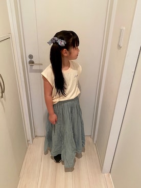 「CIAOPANIC TYPY（チャオパニックティピー）の【ZOZOTOWN限定】レターノースリーブTEE（Tシャツ/カットソー、ホワイト系）」を使った、megruさん（キッズ・120cm）の夏コーディネート