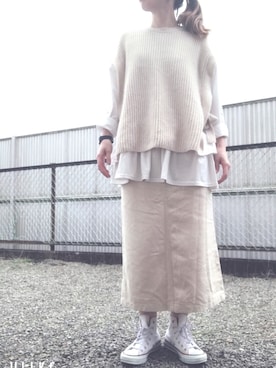 「アイテム（デニムスカート、ホワイト系）」を使った、yrfdmさん（レディース・158cm）の春コーディネート