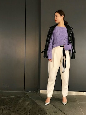 「NINE（ナイン）のアイテム（ライダースジャケット）」を使った、Mai Onoさん（レディース・165cm）の秋コーディネート
