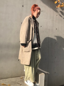 「Calvin Klein（カルバン・クライン）のアイテム（チェスターコート）」を使った、maaayumisさん（レディース・168cm）の冬コーディネート