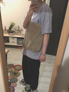 「VINTAGE（ヴィンテージ）のアイテム（Tシャツ/カットソー、パープル系）」を使った、ncncncさん（レディース・163cm）の夏コーディネート