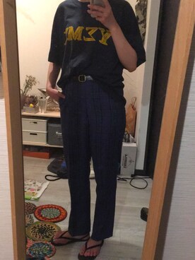 「VINTAGE（ヴィンテージ）のアイテム（Tシャツ/カットソー、ブラック系）」を使った、ncncncさん（レディース・163cm）の夏コーディネート
