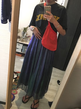 「VINTAGE（ヴィンテージ）のアイテム（Tシャツ/カットソー、ブラック系）」を使った、ncncncさん（レディース・163cm）の夏コーディネート