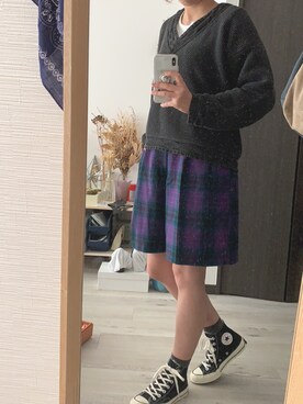 「VINTAGE（ヴィンテージ）のアイテム（ニット/セーター、ブラック系）」を使った、ncncncさん（レディース・163cm）の秋コーディネート