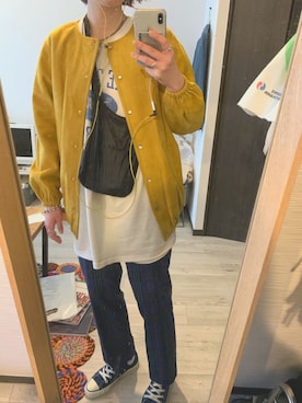 「サコッシュ」｜「アイテム（ノーカラージャケット）」を使った、ncncncさん（レディース・163cm）の春コーディネート