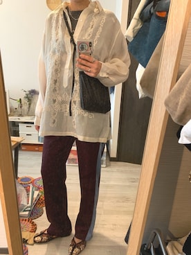 「VINTAGE（ヴィンテージ）のアイテム（シャツ/ブラウス、ホワイト系）」を使った、ncncncさん（レディース・163cm）の夏コーディネート
