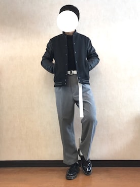 「RAGEBLUE（レイジブルー）のアイテム（スタジャン）」を使った、moriさん（メンズ・168cm）の冬コーディネート