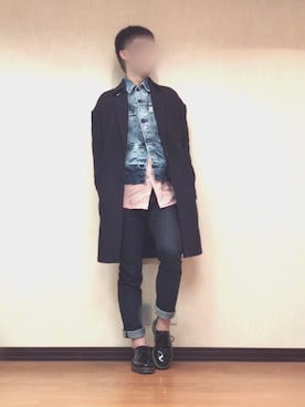 「デニムonデニム」｜「アイテム（チェスターコート）」を使った、moriさん（メンズ・168cm）の春コーディネート