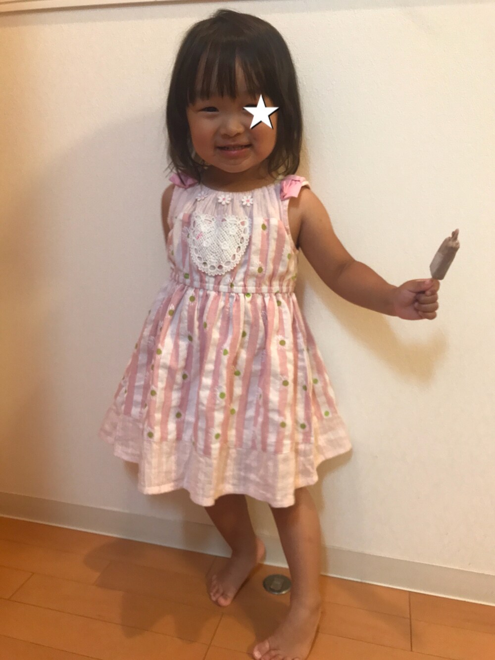 「マーガレット、お花、アイス、女の子コーデ」｜「※※のスーリーのワンピース。着せるととても可愛いです♪（ワンピース、ピンク系）」を使った、☆towa☆さん（キッズ・90cm）の夏コーディネートの1枚目の写真