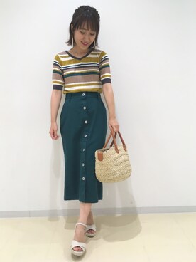 「マルチボーダーニット」｜yoriさん（レディース・155cm）の夏コーディネート