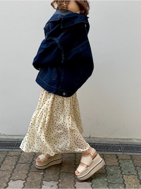 「one after another NICE CLAUP（ワンアフターアナザーナイスクラップ）のアイテム（デニムジャケット）」を使った、しんももさん（レディース・151cm）の春コーディネート