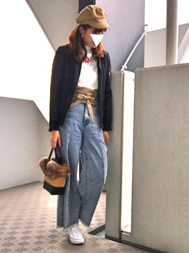 「コンバースハイカット」｜「アイテム（ジャケット/アウター）」を使った、ぺるもっちさん（レディース・162cm）の冬コーディネート