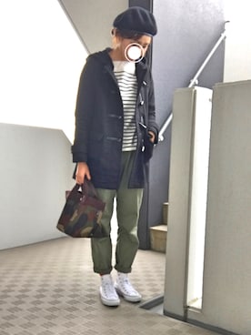 「コンバース ハイカット」｜「アイテム（ハンチング/ベレー帽）」を使った、ぺるもっちさん（レディース・162cm）の春コーディネート