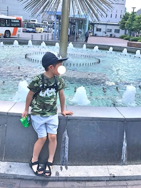 「OLD NAVY（オールドネイビー）のアイテム（キャップ）」を使った、ぺるもっちさん（キッズ・120cm）の夏コーディネート