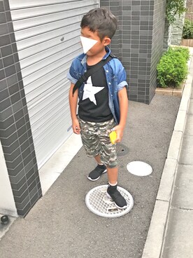 「devirock（デビロック）のアイテム（ショルダーバッグ）」を使った、ぺるもっちさん（キッズ・120cm）の秋コーディネート