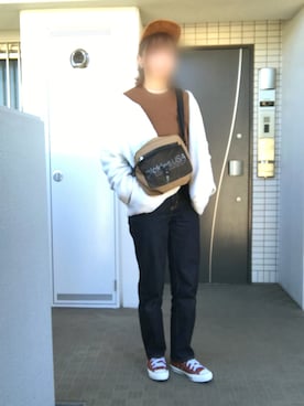 「コンバースハイカット」｜「アイテム（ジャケット/アウター）」を使った、ぺるもっちさん（レディース・162cm）の冬コーディネート