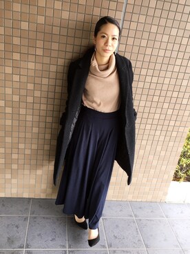 「OZOC（オゾック）のアイテム（チェスターコート）」を使った、わーたんさん（レディース・154cm）の冬コーディネート