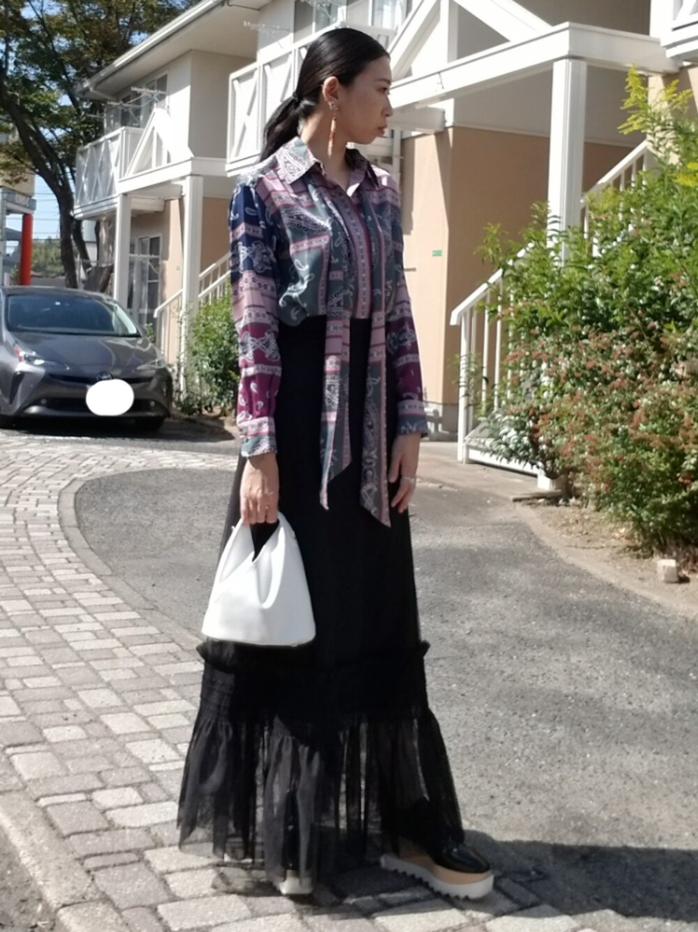 「秋のマイ旬スタイル、オトナ女子、ペイズリーシャツ、チュールスカート、rokh」｜「rokhのアイテム（シャツ/ブラウス、その他）」を使った、shi-44さん（レディース・165cm）の秋コーディネートの1枚目の写真