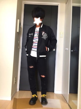 「AVIREX（アヴィレックス）のアイテム（スタジャン）」を使った、たくりんさん（メンズ・167cm）の春コーディネート