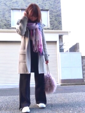 「ダッフルコート」｜「アイテム（スリッポン）」を使った、maiさん（レディース・154cm）の冬コーディネート