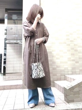 「DHOLIC（ディーホリック）のアイテム（シャツワンピース）」を使った、maiさん（レディース・154cm）の秋コーディネート