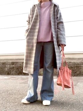 「ラベンダー」｜「アイテム（ステンカラーコート）」を使った、maiさん（レディース・153cm）の冬コーディネート