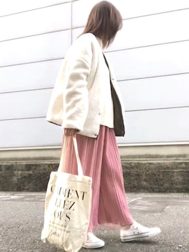 「ロゴトート」｜「アイテム（ブルゾン）」を使った、maiさん（レディース・153cm）の冬コーディネート