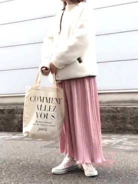 「プリーツ」｜「アイテム（スリッポン）」を使った、maiさん（レディース・153cm）の冬コーディネート