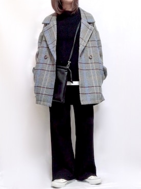 「オーバーコート」｜「アイテム（スリッポン）」を使った、maiさん（レディース・153cm）の冬コーディネート