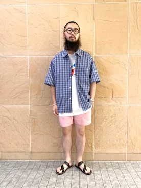 「Saturdays NYC（サタデーズ ニューヨークシティ ）のアイテム（水着）」を使った、加藤　絹二さん（メンズ・168cm）の夏コーディネート