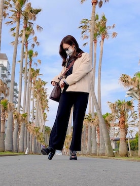 「e.r.g*（イーアールジー）のアイテム（パンツ）」を使った、Mizuki Iijimaさん（レディース・163cm）の春コーディネート