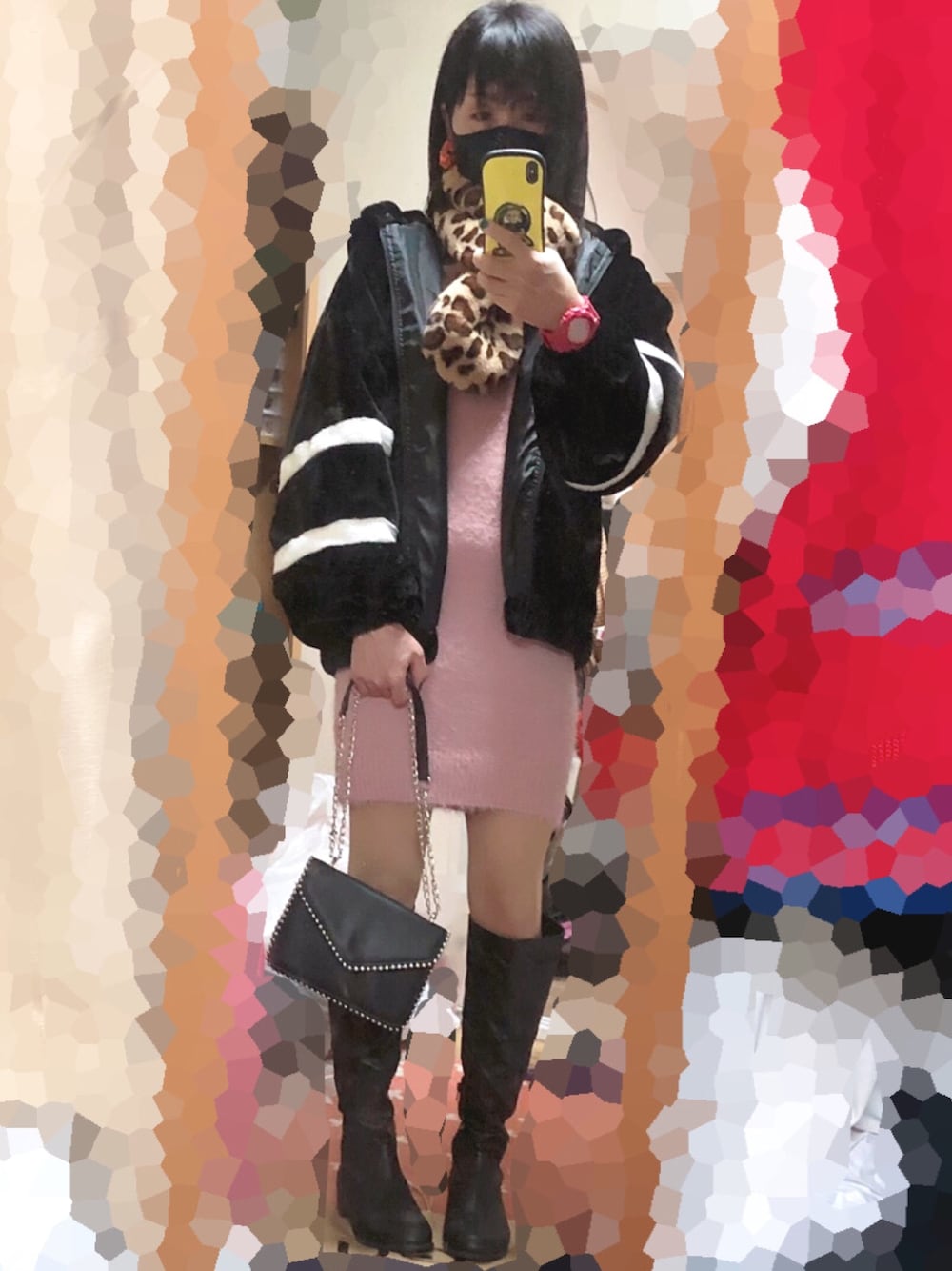 「秋冬コーデ、カジュアル、今日のコーデ、シンプルコーデ、おしゃれさんと繋がりたい、ootd、プチプラ、きれいめカジュアル、休日スタイル、ブーツ」｜「CECIL McBEEの袖ファー付ニットワンピース（ワンピース、ピンク系）」を使った、ヒデロックさん（メンズ・165cm）の冬コーディネートの1枚目の写真
