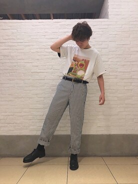 「MANASTASH（マナスタッシュ）のMANASTASH/マナスタッシュ　別注Movie Tee 'KERMIT the Frog of music'　Tシャツ（Tシャツ/カットソー、ホワイト系）」を使った、さのさん（メンズ・175cm）の夏コーディネート
