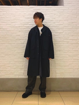 「MANASTASH（マナスタッシュ）のアイテム（ステンカラーコート）」を使った、さのさん（メンズ・175cm）の秋コーディネート
